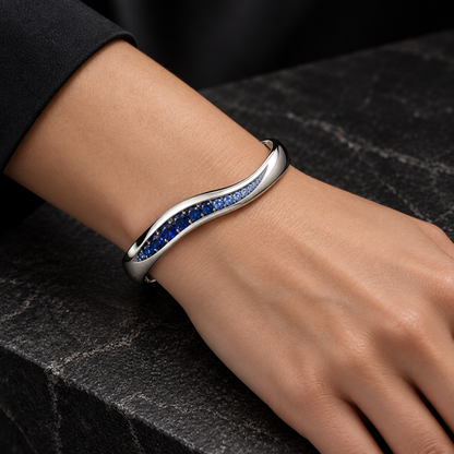 Silent Current jewelry worn on model